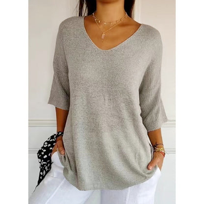 Pull femme à manches longues avec col en V élégan